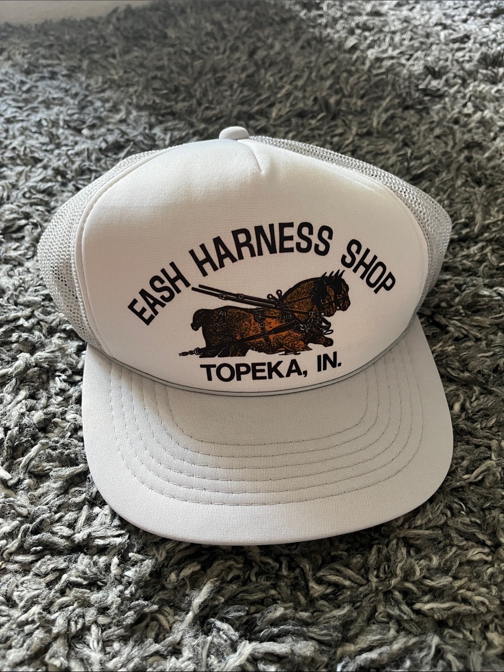 Eash Harness Shop Topeka IN White Mesh Trucker Hat